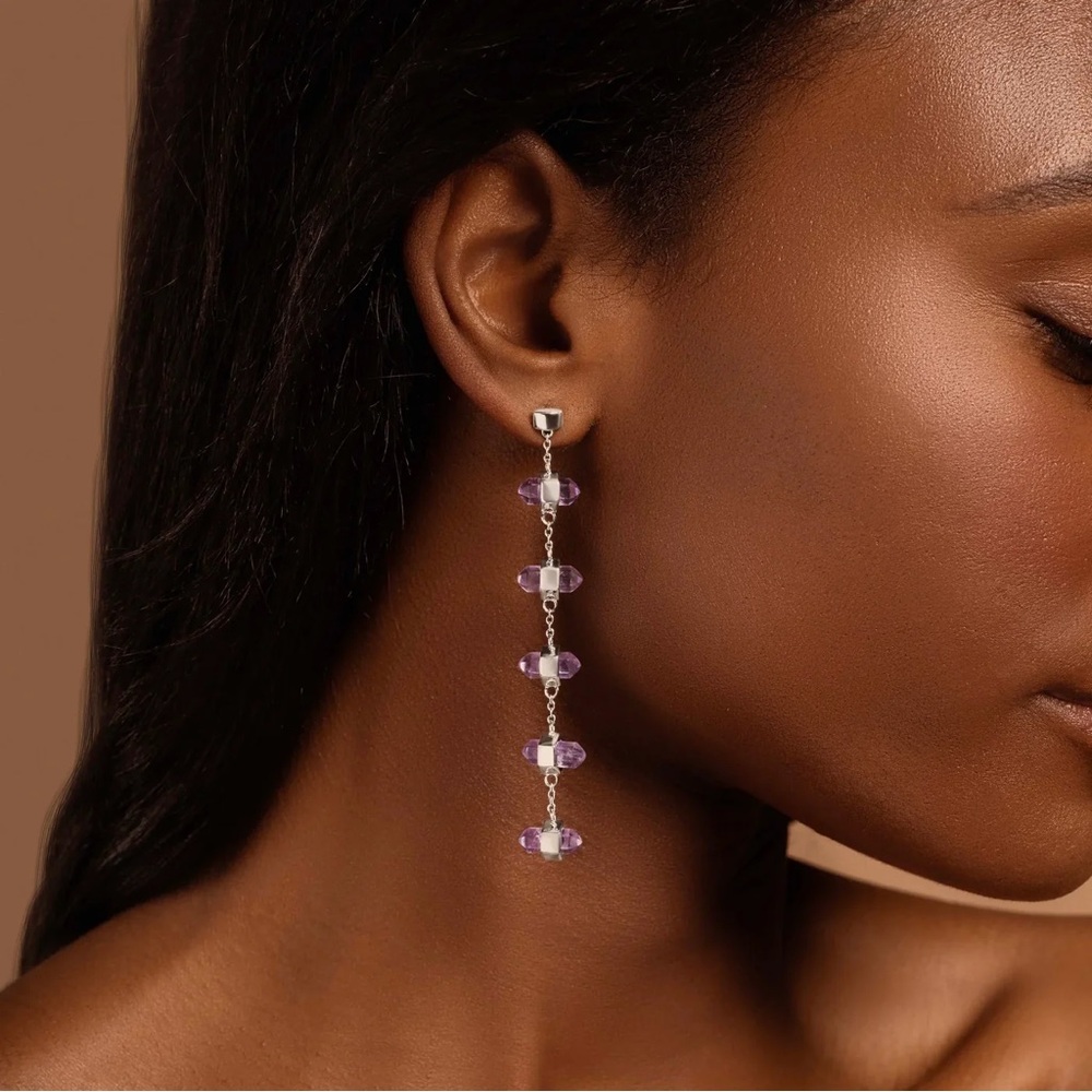 Karma and Luck Silver Amethyst Drop Earrings